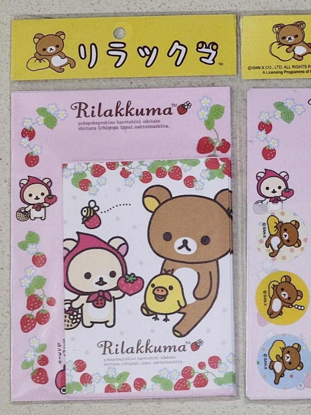 San-x Rilakkuma, Korilakkuma, & Kiiroitori strawberry letter set